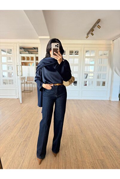 ALVOR Women's Satin Blouse with Shawl Detail - Asymmetrical Design Blouse for...