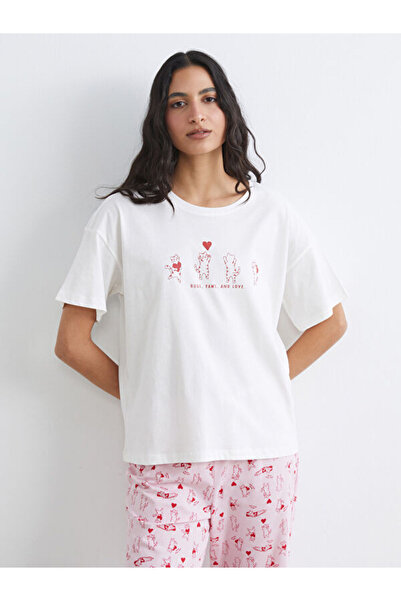 LC Waikiki Rmz Gi̇yi̇m Farkiyla Zero Roba Collar Printed Women's Pajama Set