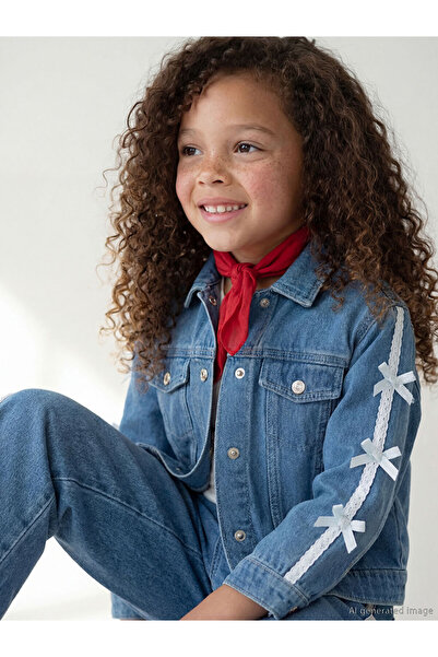 LC Waikiki Sparkling Choices Bow Detailed Girls' Jean Jacket from Shining Store