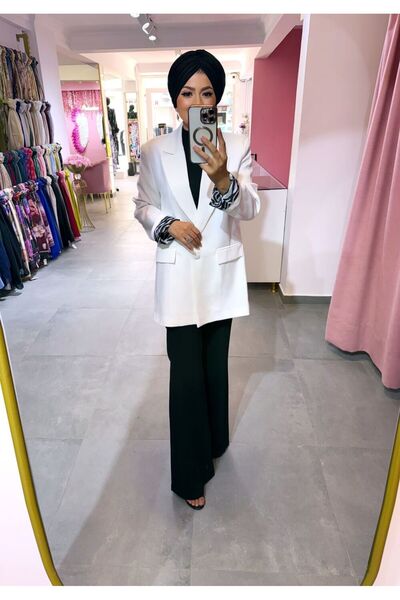 Moda Nurhan Zebra Astarlı Beyaz Ceket