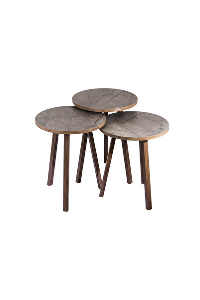 EVISTAR 3-piece round table set made of high-quality Turkish wood with a mode...