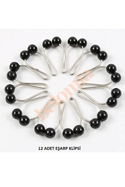 Belomia Home Collection 12 Adet Metal Eşarp Klipsi (Siyah Uçlu)
