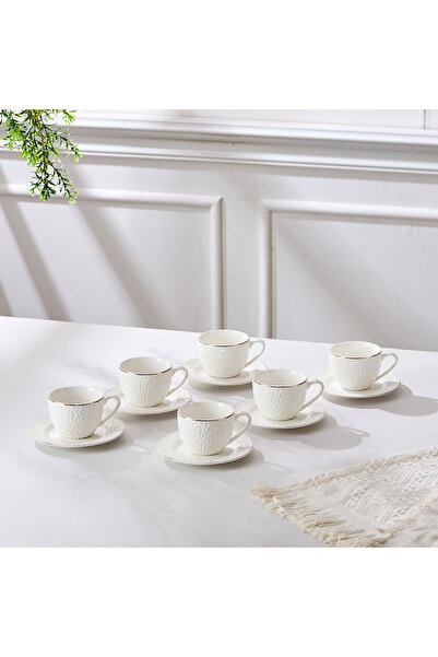 Malooki "LIRA" Coffee Service Set 12 Pieces, Premium White Porcelain, Carved ...