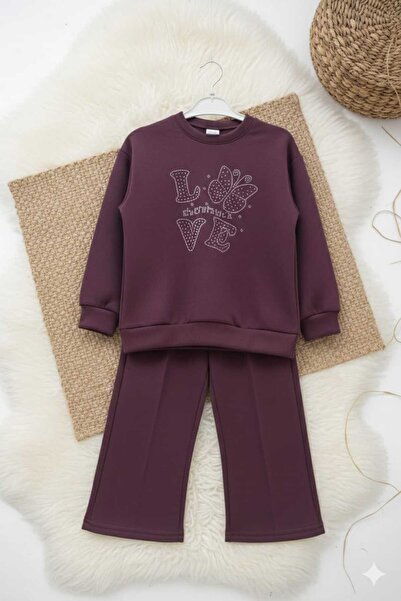 KAYAKİDS Girl's Love Stoned Plum Holiday Set Girl's Tracksuit Set