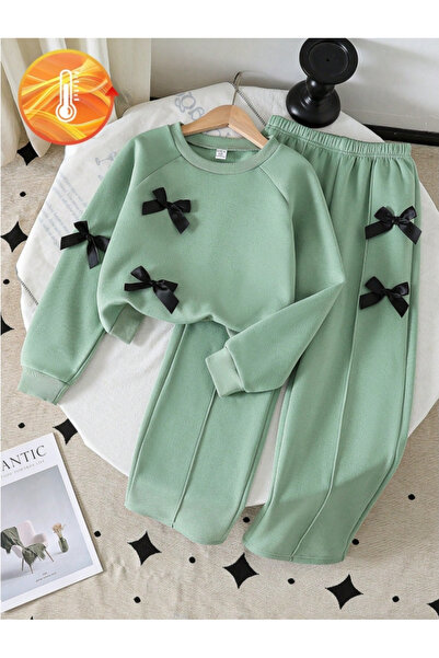 Kids Beyaz Küçük Kalp Baskılı Kız Çocuk Çimalı Alt Üst Takım Kahverengi