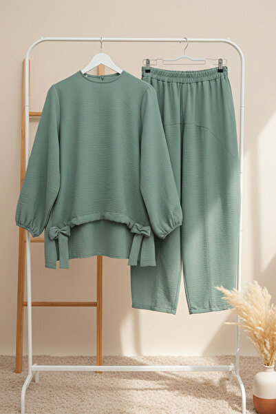 FERHEL Women's Drawstring Shalwar Trousers Ayrobin Loose Fit Set - Çağla