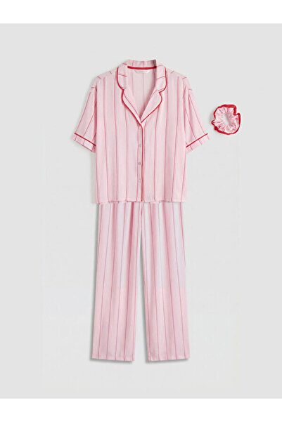 LC Waikiki Rmz Gi̇yi̇m Farkiyla Shirt Roba Collar Striped Women's Pajama Set