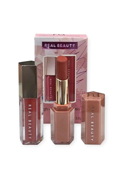 real beauty طقم قلوس شفايف سائل وكريمي