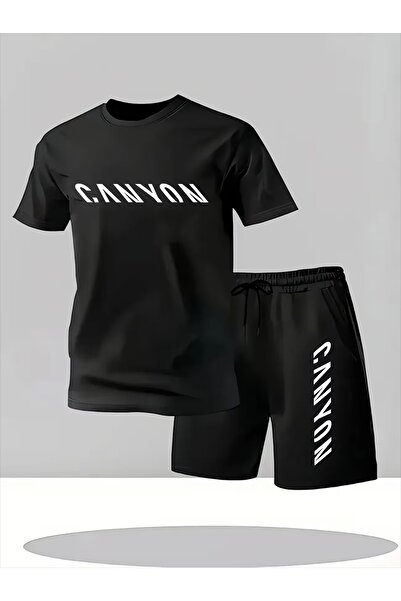 AEMİ Unisex Canyon Printed Shorts Tshirt 2-Piece Top and Bottom Set