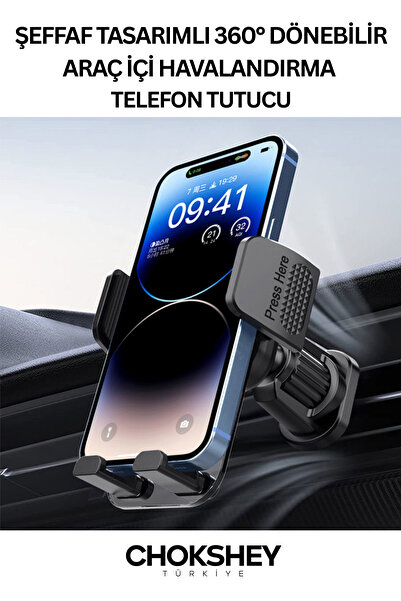 Onba Şeffaf Tasarımlı 360° Dönebilir Araç İçi Havalandırma Telefon Tutucu