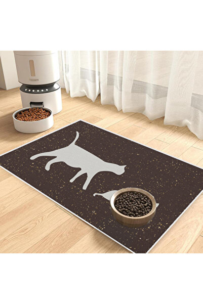 Harika bir ev Cat and Dog Food Mat Easy to Clean (Grey Cat) Washable