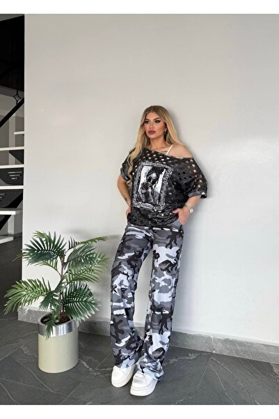RED WOMAN FASHİON Camouflage Triple Suit