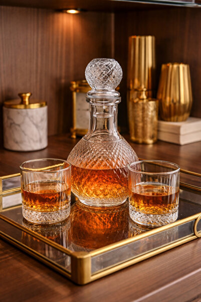 COCEM Top Kesme Cam Karaf 1.2 Litre & 2 Bardak | Kristal Görünümlü Premium Su...