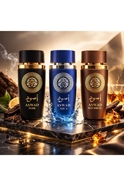MANASIK SET 3 MEN'S PERFUMES 100 ML - ASWAD BOURBON + ASWAD AQUA + ASWAD NOIR