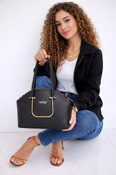 CANARİS Women's Shoulder Bag Gold U Detail Ring Design Long Strap Vegan Leath...