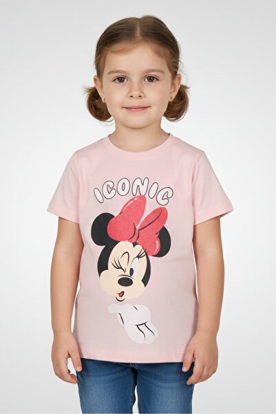 Disney تيشيرت بناتي بأكمام قصيرة مطبوع عليه رسومات ميكي وأصدقائه، لون وردي