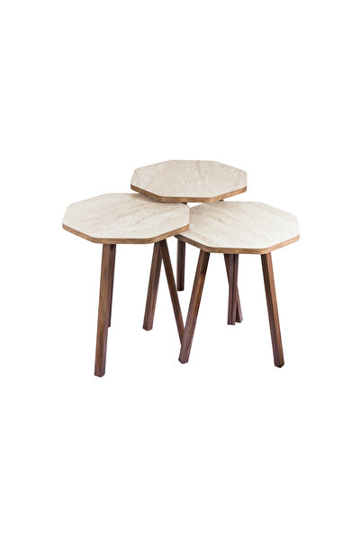 EVISTAR 3-piece ribbed table set made of high-quality Turkish wood with a mod...