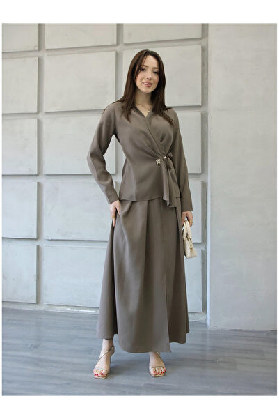 Coral Belted Long Skirt 5043 Khaki