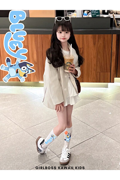 Girlboss Kawaii Bluey Knee-High Socks, Cotton