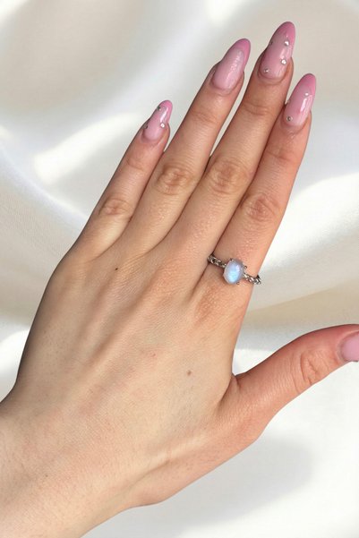 Elifsu Jewelry Moonstone Natural Stone Ring Vintage Design Round Cut Adjustable