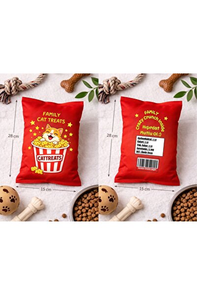 Family Bed Hışırtılı Kedi ve Köpek Oyuncağı Yastık 28x15 cm – Dayanıklı Kumaş...