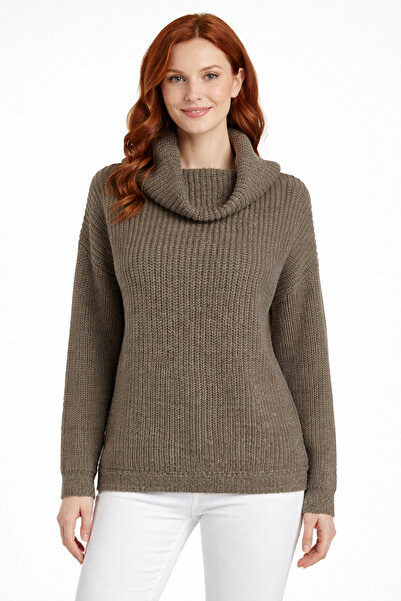 Neden Tekstil Brown Degaje Collar Ribbed Knit Sweater