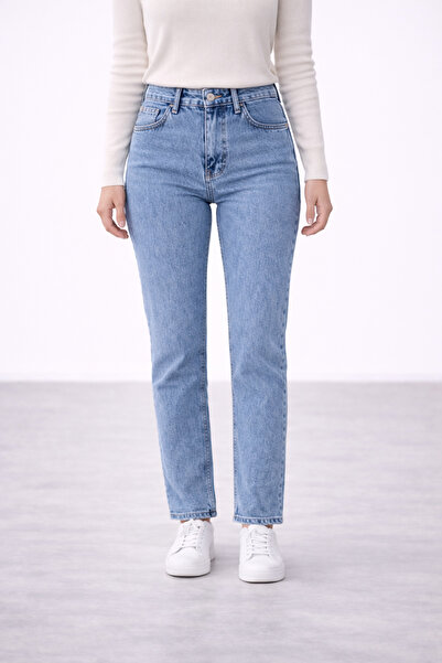 TRUEJNS Talia Women's Snow Blue High Waist Lycra Trend Mom Jean