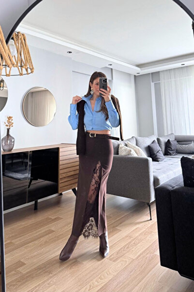 Banu Angay Φούστα Velora με δαντέλα και λεπτομέρειες σε καφέ χρώμα