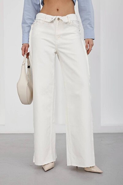 DENİKK Trend Premium Design Foldable Waist Detail Wide Leg Jean Denim Pants-F...