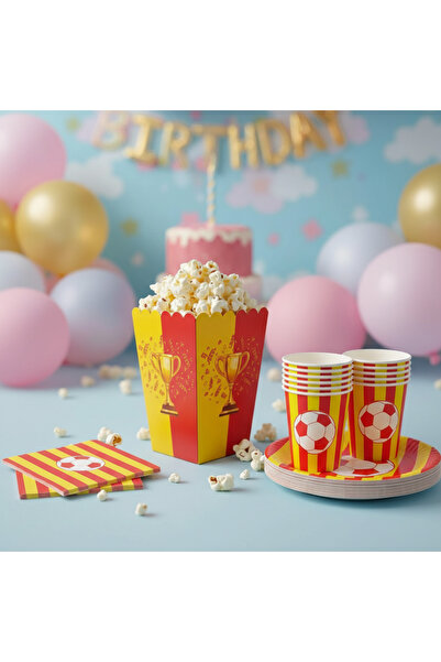 Umamiçe Yellow Red Party Set – 8-Piece Corn Box + 8-Piece Napkins + 8-Piece P...