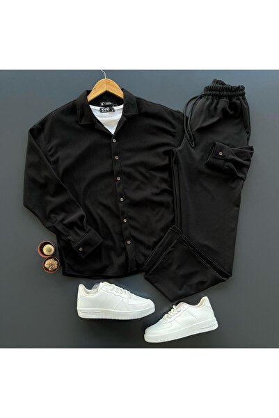 giyimadam16 Ottoman Ribbed Fabric Regular Fit Men's Long Sleeve Shirt and Tro...