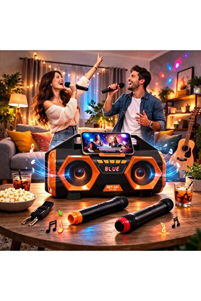 BLOMSTER Everton Rt-421 Çift Mikrofonlu Karaoke Büyük Boy Bluethoot Radyo Müz...