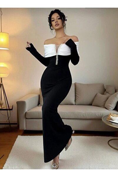 Butikcadde Modal Fabric Lycra Pearl Detailed Maxi Dress