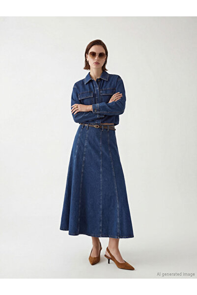 LC Waikiki New Season from Güli̇s Gi̇yi̇m: Indigo High Waist Belted Flared Je...