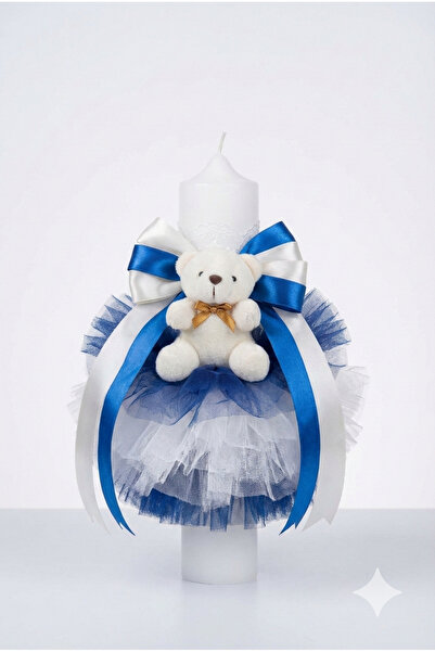 MASSIBEBE Elegant Baptism Candle with Plush Bear, Voluminous Tulle and Satin ...
