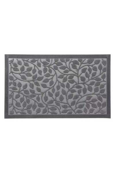 Luance Feuillage Raised Leaf Pattern Rectangular Non-Slip Door Mat Grey 45 x ...