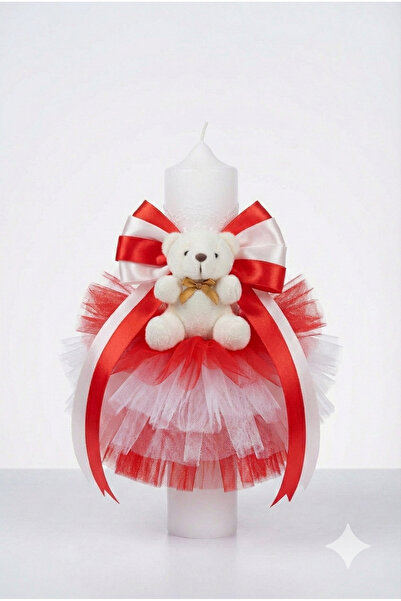 MASSIBEBE Elegant Baptism Candle with Plush Bear, Voluminous Tulle and Satin ...