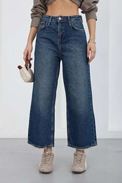 DENİKK Trendy High Waist Crop Wide Leg Denim Jeans - High Rise Cropped Wide L...