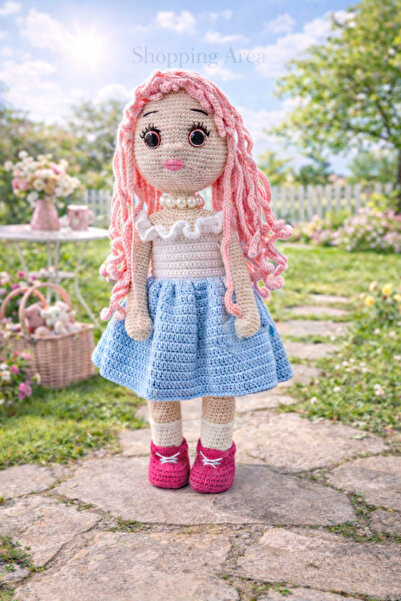 Shopping Area Amigurumi El Örmesi Kız Bebek (Çıkarılabilir Elbiseli , Saçı To...