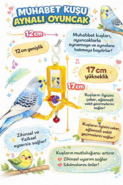 Papağanhane Parlak Sarı Aynalı Muhabbet Kuşu Oyuncağı