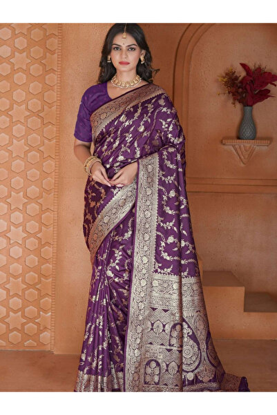 MYSMAR Purple Lichi Silk Saree - FFT5120 | Purple