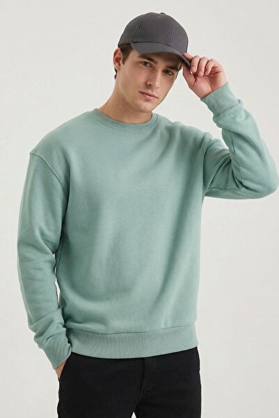 MAXIMILLIAN Men's Oversize Basic Relax Cotton Crew Neck Sweatshirt Çağla