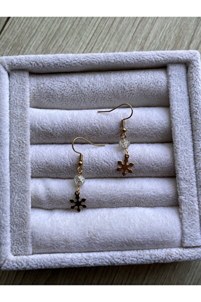 Pel Design Snowflake Detailed Najaf Stone Gold Color Steel Earrings