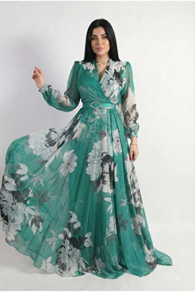 LAVALLEESHOP فستان شيفون مشجر بلون مميز