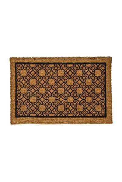 Decoir Rectangular Shaped Wrought Iron Border Entrance Door Mat Tan and Black...