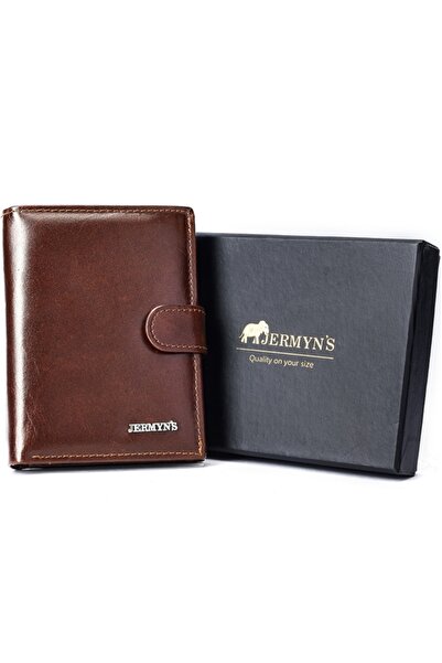 JERMYN'S Rimini RFID men's wallet made of brown genuine leather with snap clo...