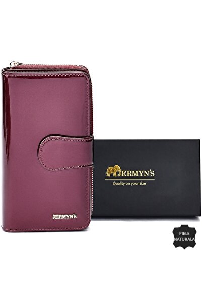 JERMYN'S Roma women's wallet made of genuine leather, elegant, purple lacquered