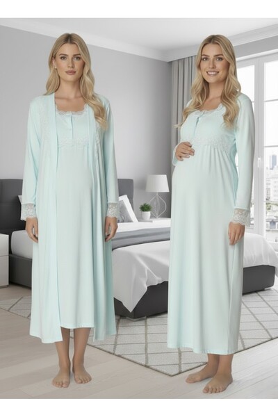 Lohussa Women's Turquoise Long Sleeve Stylish Lace Detailed Buttoned 100% Cot...