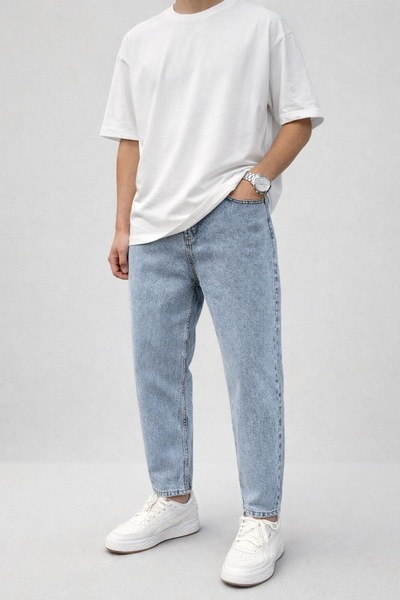 oraystore Men's Light Blue Boyfriend Jean Trousers Comfortable Fit Daily Denim