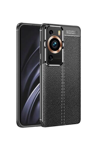 corcishop Huawei P60 Pro Camera Protected Leather Look Stitched Pattern Prote...